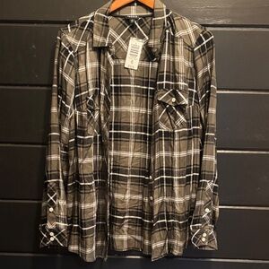 Torrid Men's Plaid Button Down Shirt - Black and Brown